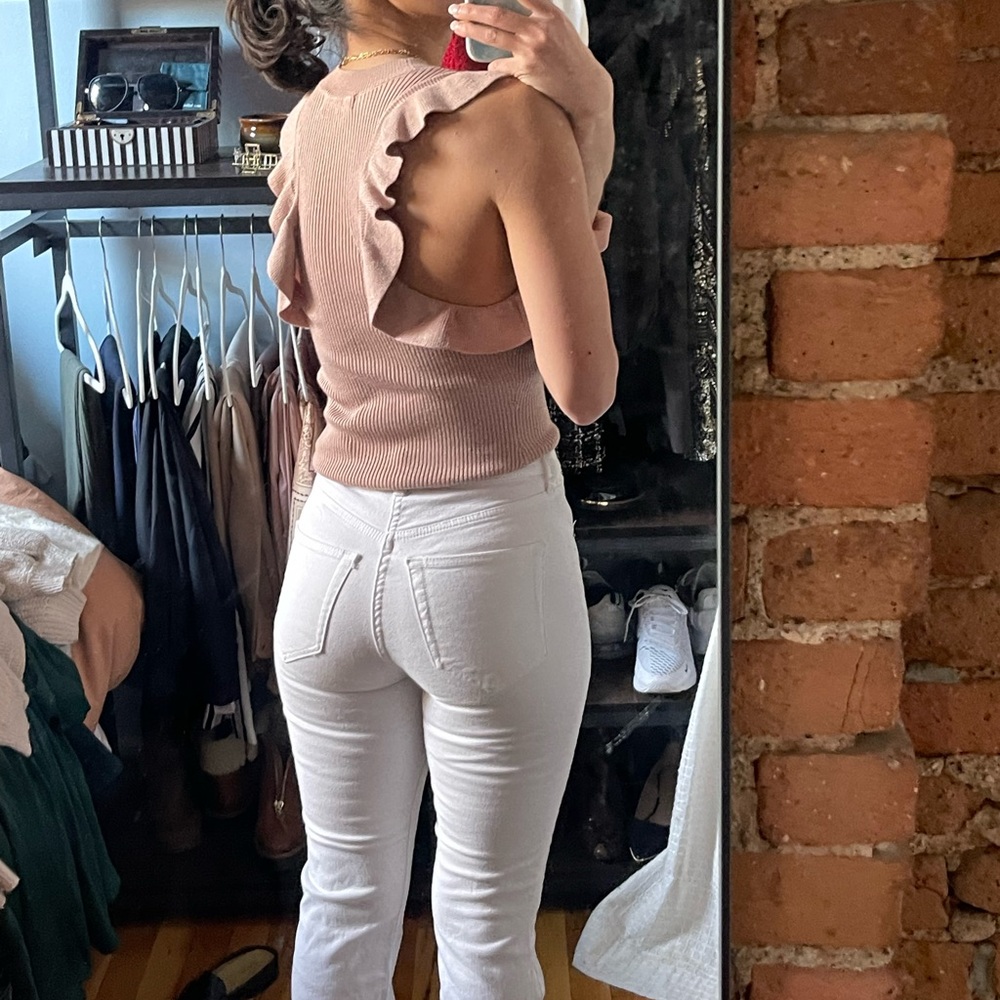 Sweater Razor Back Tank in Blush with Ruffles - Picture 3 of 7